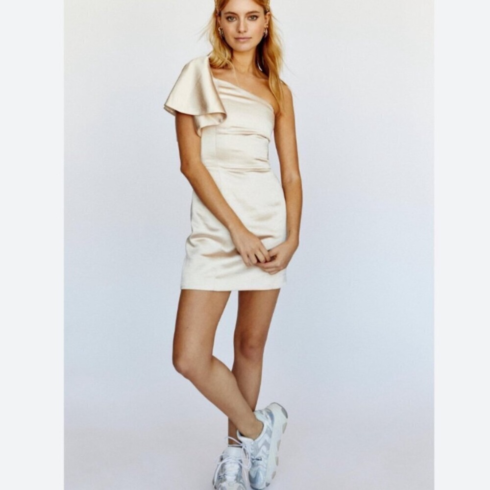 Free People x Fame And Partners NWT Cara Mini Dress Champagne One Shoulder - Picture 3 of 15